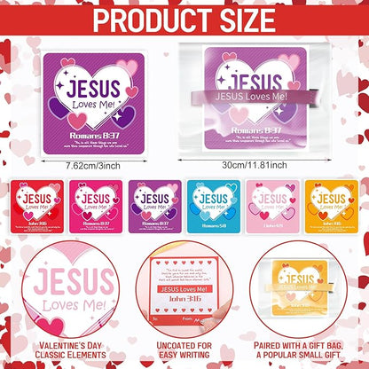 48 Sets Religious Valentine's Day Wristbands Jesus Loves Me Wristband Christian Valentine's Day Friendship Clasp Wristbands with Exchange Cards for Sunday Party Favor Prize