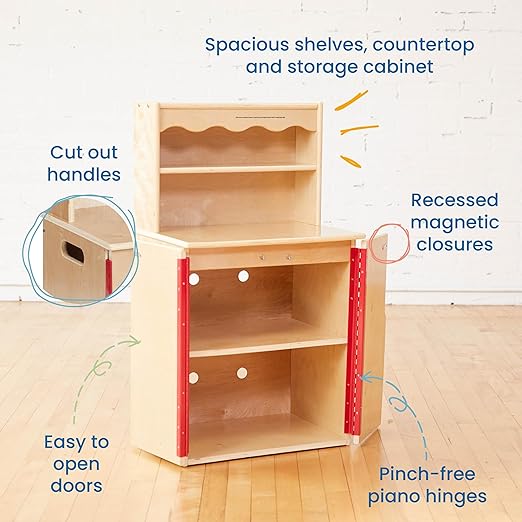 ECR4Kids Play Kitchen Storage Cupboard, Wooden Playset, Natural