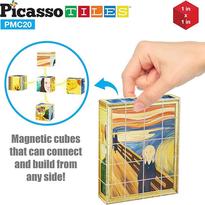 PicassoTiles 1” Magnetic Puzzle Building Cubes Blocks for kids, Van Gogh puzzle, Mona Lisa Hand puzzle, kids toys 3+ year old boy girl, STEM toys, Toddler, Teen,Young Explorers,Educational Popular Art