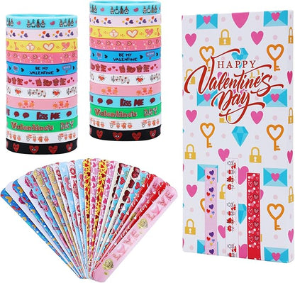 48Pcs Valentines Day Party Favors Slap Bracelets Rubber Wristbands ，School Class Classroom Exchange Prizes Gifts