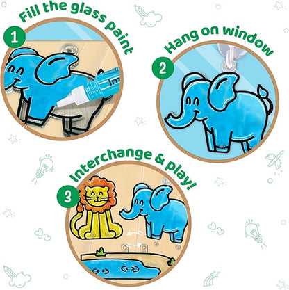 Imagimake Window Art Jungle Suncatcher Kit | Kids Crafts Supplies | Girls Toys Age 6-8 | Arts and Crafts for Kids Ages 8-12 | Creative Fun Craft Kit | Gifts for 5 Year Old Boys & Girls