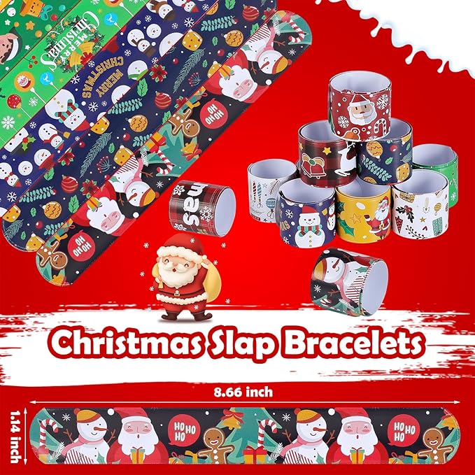 Christmas Slap Bracelets for Kids - 36 PCS Bulk Xmas Snap Bracelets Christmas Stocking Stuffers Goodie Bag Stuffers Santa Christmas Party Favors Supplies Decorations Classrooom Prizes for Girls Boys