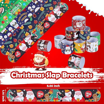 Christmas Slap Bracelets for Kids - 36 PCS Bulk Xmas Snap Bracelets Christmas Stocking Stuffers Goodie Bag Stuffers Santa Christmas Party Favors Supplies Decorations Classrooom Prizes for Girls Boys