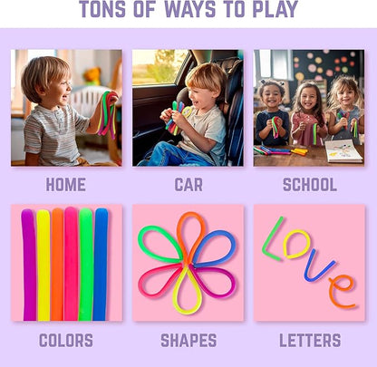 BUNMO Stretchy Strings - Sensory Toys for Toddlers - Stimulating & Addictive Sensory Toys for Kids - Fidget Toy - Hours of Fun for Kids - Non-Mouthable Toy 3+ - Mini Smooth 12 Pack