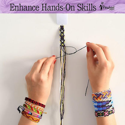 Pinwheel Crafts Friendship Bracelet Kit – DIY String Bracelet Making Kit for Girls 8-12 – 100 Floss, Colored/Metal Beads, Braiding Clip, Design Book – Jewelry Making Set for Girls Gift