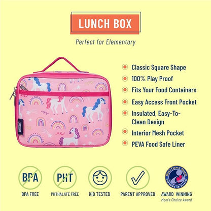 Wildkin Kids Insulated Lunch Box Bag for Boys & Girls, Reusable Kids Lunch Box is Perfect for Elementary, Ideal for Snack Bento Bags (Rainbow Unicorn)