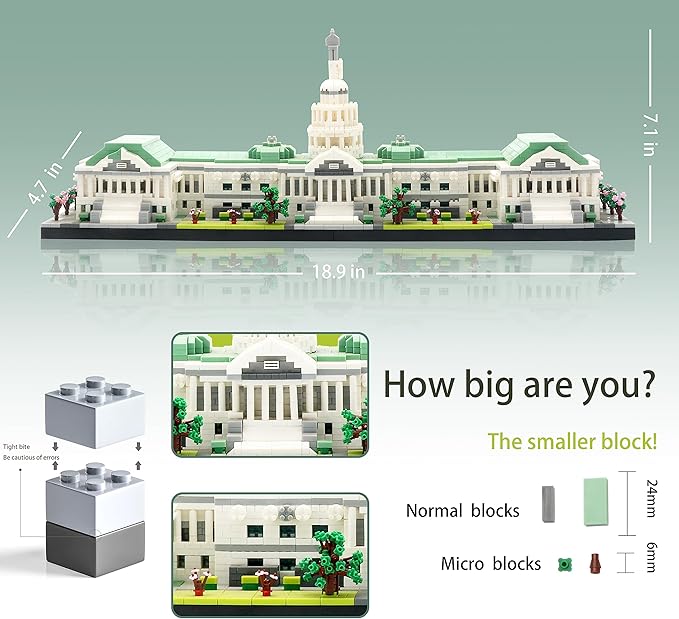 Micro Mini Blocks United States Capitol Building Architecture Model Famous Landmark Collection Set, Toys Presents for Adult and Kid Age of 14+ 3630 PCS