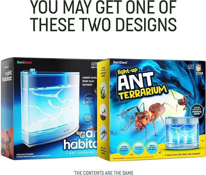 Light-up Ant Farm Terrarium Kit for Kids – LED Habitat for Live Ants with Nutrient Rich Gel - Watch Them Dig Their Own Tunnels - Nature Learning, Science Toys, Experiment Gift for Boys & Girls