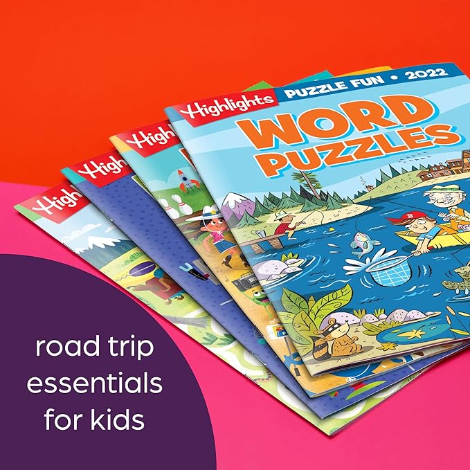 Highlights Puzzle Fun 2022 Puzzle Books for Kids Ages 6 and Up, 4-Book Set of Brain Teasers, Mazes, Word Puzzles and More Travel-Friendly Screen Free Brain-Boosting Activities