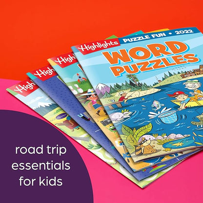 Highlights Puzzle Fun 2022 Puzzle Books for Kids Ages 6 and Up, 4-Book Set of Brain Teasers, Mazes, Word Puzzles and More Travel-Friendly Screen Free Brain-Boosting Activities