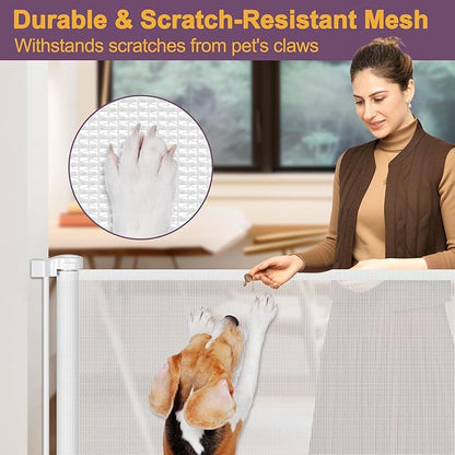 42" Tall X 60" Wide Retractable Dog Gate Extra Tall Baby Gates for Doorways Tall Pet Gate for Cats Adjustable Baby Gates for Dogs Indoor Outdoor Extra Tall Mesh Gates for Kids or Pets (White)