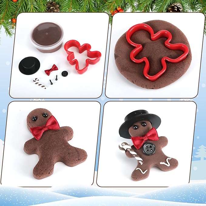 Arrowbash 412 Pcs Christmas Gingerbread Man DIY Crafts Kit, 36 Pack Air Dry Clay Crafts Make You Own Gingerbread Man Modeling Indoor Decorations Gift for Holiday Winter Party Supplies