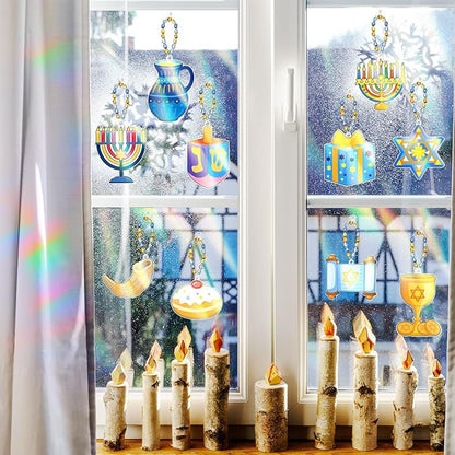 30 Set Hanukkah Craft Kit Chanukah Suncatchers Kits Window Art Menorah Dreidel DIY Make Your Own Paint Suncatcher Ornaments for Jewish Hanukkah Art Craft Activity