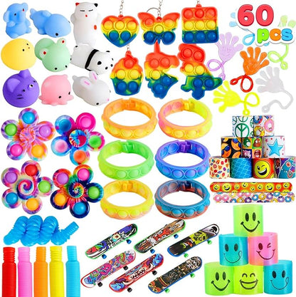 JOYIN 60 Pcs Party Favors for Kids, Popular Fidget Toys Pack, Goodie Bags Fillers for Kids Birthday Party, Prizes in Bulk for School, Pinata Stuffers, Classroom Prizes, Treasure Box Toys