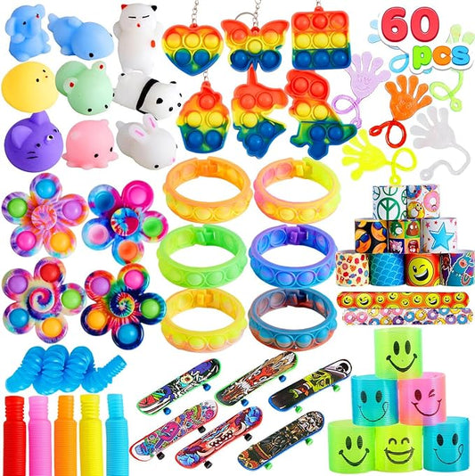 JOYIN 60 Pcs Party Favors for Kids, Popular Fidget Toys Pack, Goodie Bags Fillers for Kids Birthday Party, Prizes in Bulk for School, Pinata Stuffers, Classroom Prizes, Treasure Box Toys
