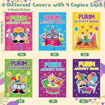 Purim Activity Books for Kids - 24Pcs Happy Purim Mini Games Coloring Book Set Bulk Mazes Word Search Word Scramble Games for School Classroom Jewish Carnival Holiday Reward DIY Art Gifts Party Favors