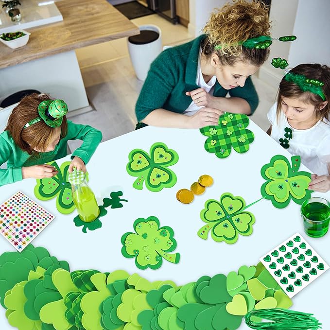 Malhaii St Patricks Day Crafts for Kids Adults, 24Set Foam Stickers Craft Kits Shamrock St. Patrick’s Day Decorations Gifts for Kids Party Games Prizes Saint Patricks Day Arts and Crafts for Kids