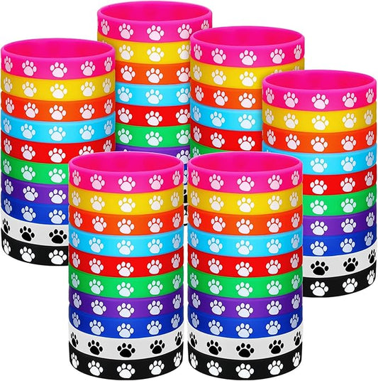 Funtery 100 Pcs Paw Print Rubber Bracelet Silicone Stretch Wristbands Dog Paw Silicone Bracelet Rubber Wristbands Dog Party Favors Birthday Party Supplies Decorations(Multicolor)