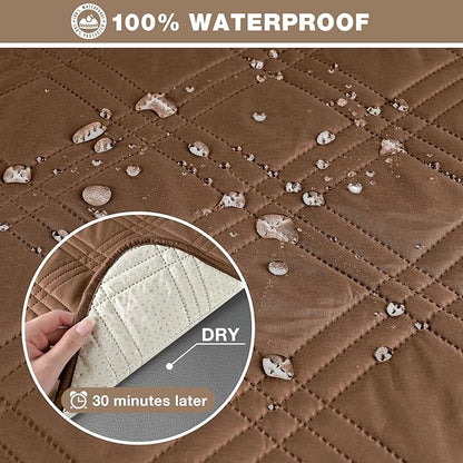 TAOCOCO 100% Waterproof Recliner Sofa Covers 3 Seater Split Couch Covers for 3 Cushion Reclining Couch with Straps, Non Slip Reclining Sofa Covers Furniture Protector for Kids Pets(3 Seater, Brown)