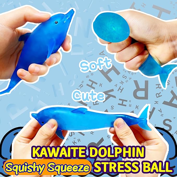 Squishy Shark Stress Balls Dolphin Squeeze Toys (2 Pack), Sea Animal Shark Squishy Toys Dolphin Stress Sugar Balls for Kids and Adults, Easter Basket Stuffers,, Party Favors