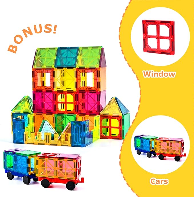 cossy 120Pcs Magnet Tiles Magnetic 3D Building Blocks Set Educational Construction Toys for 3+ Year Kids with Stronger Magnets, Rivets-Fastened, Educational, Recreational, Conventional