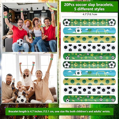 130PCS Soccer Party Favors - Incliding Soccer Keychains, Soccer Gift Bags, Slap Bracelets, Soccer Stickers, Sports Mini Foam Fingers for Boys Fans Sports Soccer Birthday Party Supplies