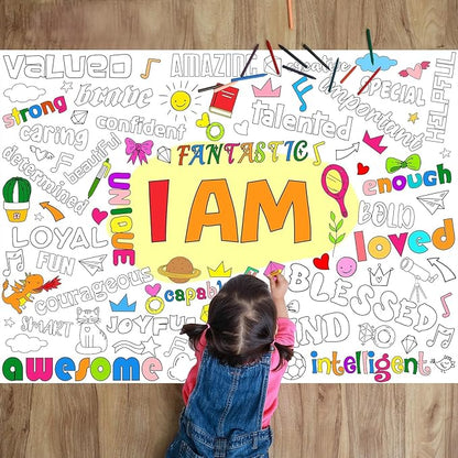 Naozinebi Positive Affirmations Coloring Poster for Children Kids Giant Coloring Poster Large Positive Coloring Tablecloth Jumbo Coloring Books for kids Classroom Home Birthday Party Supplies Favor