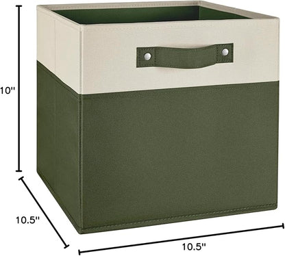 RiverRidge Kids storage bins - 10.5 Cube Storage Organizer with Handles – Olive Two-Tone closet organizers and storage for Toys, Shoes & More - Fits RiverRidge Cabinets