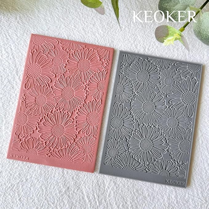 KEOKER Polymer Clay Texture Sheets, Clay Texture Mat for Making Earrings Jewerly, Polymer Clay Earrings Tools (Flower A)