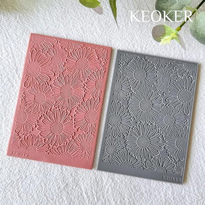 KEOKER Polymer Clay Texture Sheets, Clay Texture Mat for Making Earrings Jewerly, Polymer Clay Earrings Tools (Flower A)