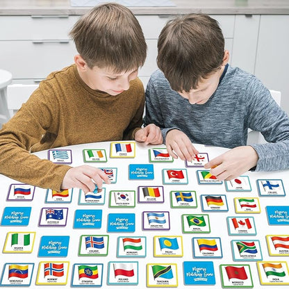 gisgfim 50 Pairs Memory Matching Game Flags of The World Concentration Memory Matching Games for Kids and Adults Learning Educational A Fun & Fast Countries of The World Memory Matching Games