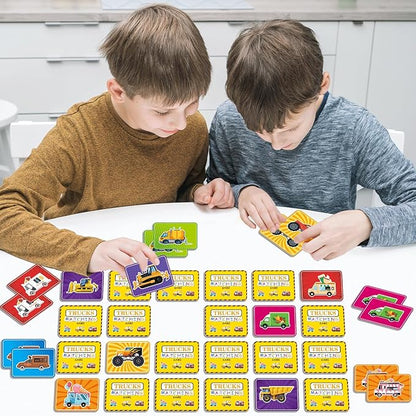 gisgfim 50 Pairs Memory Matching Game for Kids Trucks Concentration Games for Preschool Educational Ages 4-8 A Fun & Fast Vehicle Theme Memory Matching Games
