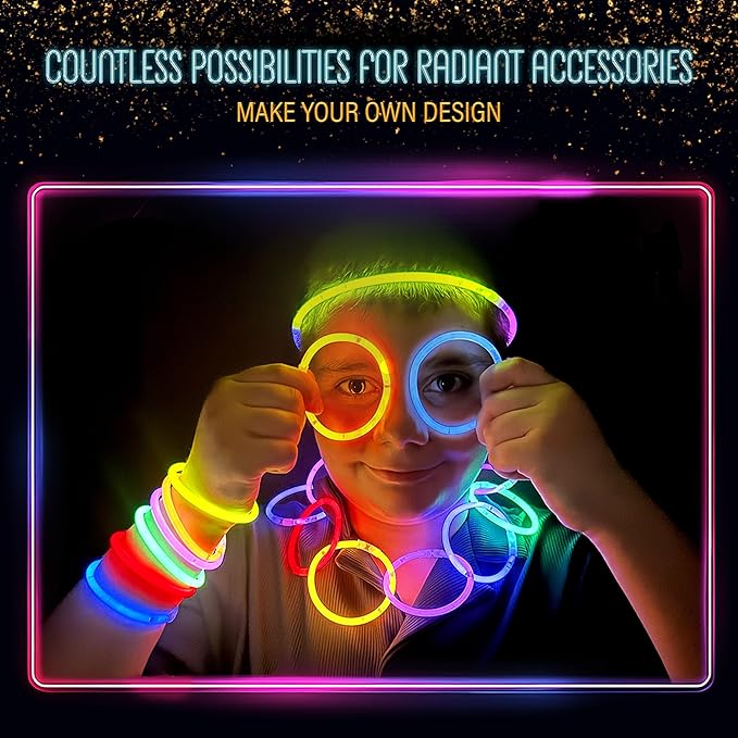 GemPrime 300 Pack Super Bright Glow Sticks Bulk Glow in the Dark Party Supplies - Assorted Colors for Party Favors, Long Lasting Neon Party Decorations with Connectors for Bracelets and Necklaces