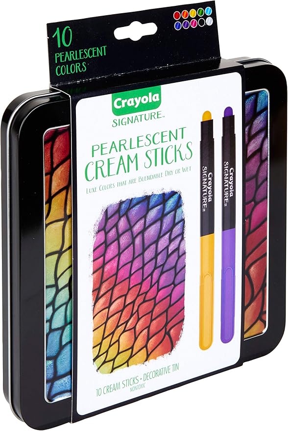 Crayola Pearlescent Cream Sticks & Case, Oil Pastel Alternative, Gift Set, 10 Count