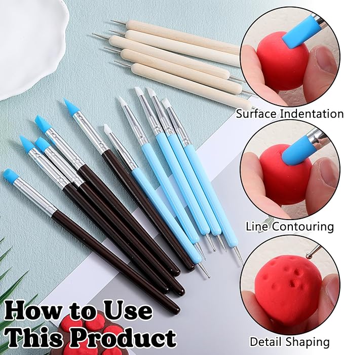 15 Pcs Clay Sculpting Tools Set Ceramic Ball Stylus Polymer Clay Tools Air Dry Clays Silicone Sculpting Tool for Carving, Dotting, Embossing, Shaping, Molding Nail Art