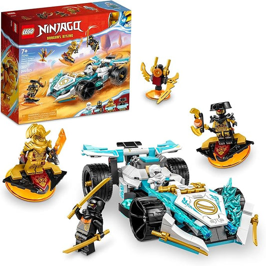 LEGO NINJAGO Zane’s Dragon Power Spinjitzu Race Car 71791 Building Toy Set, Features a Ninja Car, 2 Hover Flyers, Dragon Toy, and 4 Minifigures, Gift for Kids Aged 7+