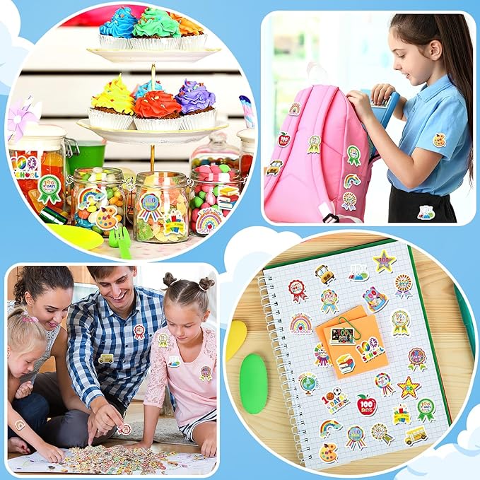 JULBEAR 300Pcs 100 Days of School Foam Stickers Self-Adhesive Campus Smarter Motivational Reward Stickers for 100th Day of School Party Classroom Decoration Favor Supplies