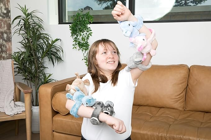 Hug Babies Cute Mini Plush Stuffed Animal Bracelet for Kids | Soft & Cuddly Portable Comfort Adorable On-The-Go Companion for Travel School & Adventures Ages 2+ (Charlie The Puppy)