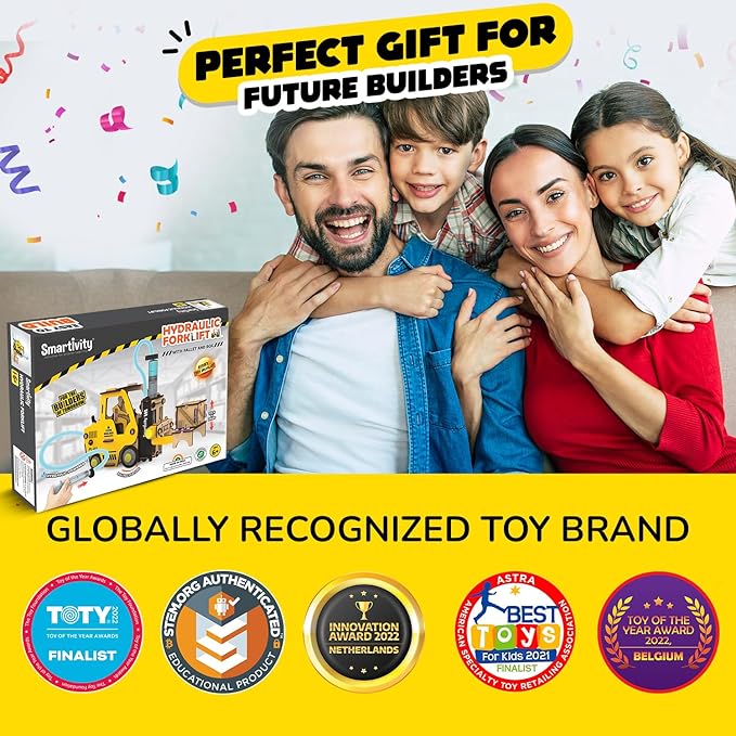 Smartivity DIY Hydraulic Forklift I STEM Toy Car for Kids Age 6-14 I Ideas for Boys & Girls | Science STEM Kit for 6,7,8,9,10,11,12,13,14 YearsI Wooden Engineering Game