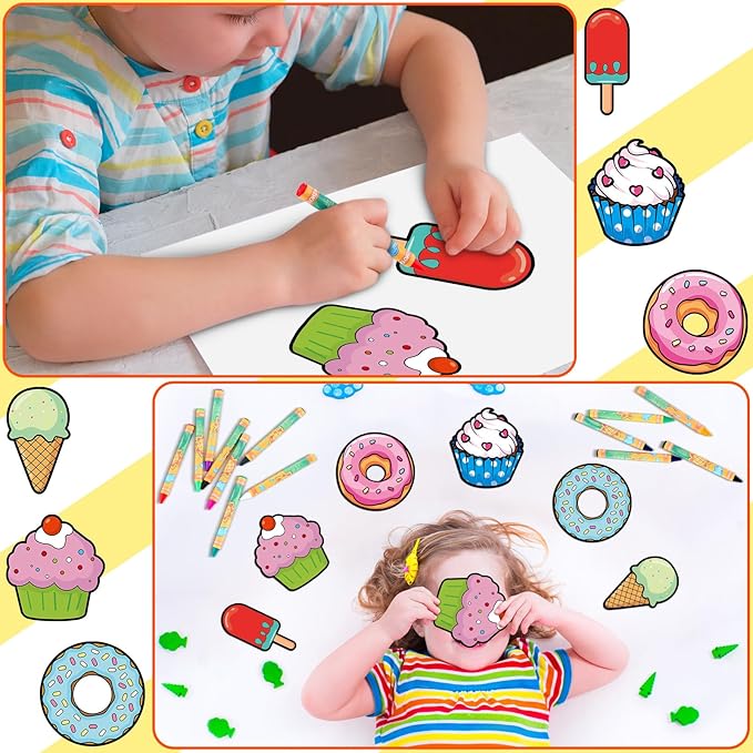 30 Pcs Dessert Crafts Color Your Own Sweet Treat Magnets for Kids DIY Coloring Ice Cream Magnet Kits for Art Donut Party Favors Birthday School Activities Ornaments