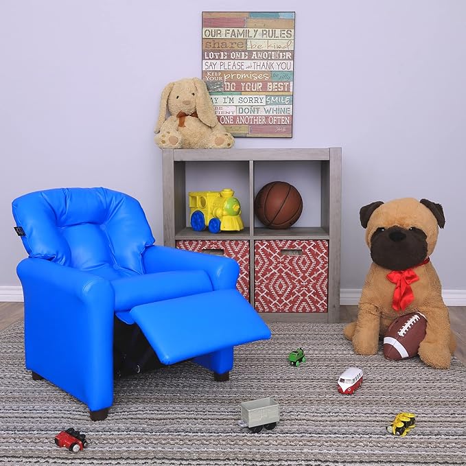 The Crew Furniture Traditional Kids Recliner, Toddler Ages 1-5 Years, Pu Faux Leather, Blue