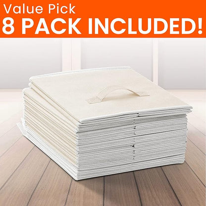 Criusia Large Storage Cubes - 13 Inch Heavy Duty Fabric Storage Bins for Shelves Closet, Cube Organizer - 8 Pack Collapsible Cube Storage Bins Baskets for Organizing Clothes Blankets Toys (Beige)