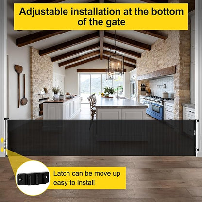 175 Inch Extra Wide Retractable Baby Gates for Large Openings, Extra Long Retractable Dog Gate for Doorways 33" Tall Mesh Pet Gate for Long Openings Extra Large Baby Gate for Indoor Outdoor (Black)