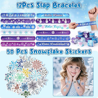 Frozen Party Favors Birthday Supplies Frozen Ribbon Wand Princess Tiara Crown Diamond Ring Slap Bracelet Sticker Snowflake Winter Elsa Party Favors Goodie Bags Stuffers Birthday Party Decorations