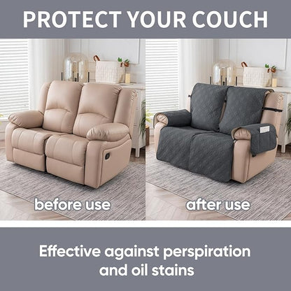 Easehomey Waterproof Loveseat Recliner Cover,Non Slip Reclining Couch Covers for 2 Seat,Dog Chair Cover Furniture Protector Washable Chair Cover with Pocket for Kids,Pets,Dogs(Light Gray,2Seat)