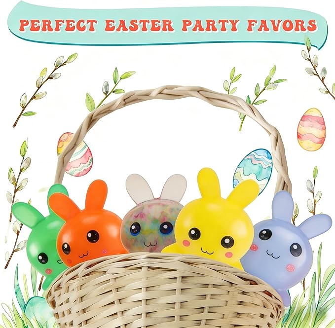 Easter Basket Stuffers,Easter Basket Essentials,5pcs Squishy Easter Bunny Stress Balls for Adults,Easter Stress Relief Fidget Balls,Easter Party Favors Easter Basket Ideas Gifts (5pcs-C)