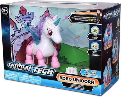 NKOK USB PetBotz - Robo Unicorn, Rechargeable, Miniature, Interactive pet Robot, Lights up, Sound Activated, Makes Noises on Command, Comes with Necklace and Hair Brush, USB Charger Included