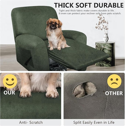 Leather Like Recliner Chair Covers Heavy Duty, 4 Pieces Lazy Boy Recliner Cover for Recliner Chair, Leather Cover for Recliner slipcovers Washable for Pets (Army Green)