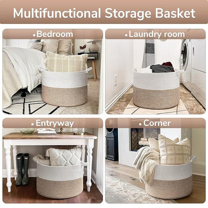 Goodpick Large Cotton Rope Basket, 83L Big Woven Storage, Blanket Organizers and Storage, Baby Nursery Laundry Basket, Extra Large Toy Bin for Storage, 21.7 x 13.8 inches