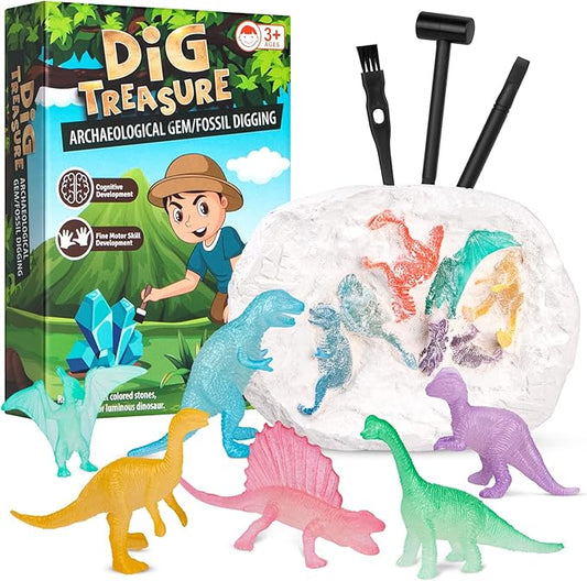 Dinosaurs Dig Kit Digging Set, Educational DIY Toys Science Kit-Dig Up Unique Real Dinosaurs, Geology Archaeology Gifts for Boys Girls Kid Toys